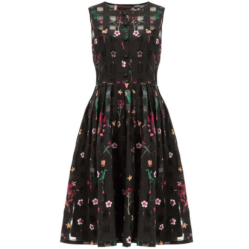 NWT Voodoo Vixen Dress Womens Size Large Black Aline Floral Sleeveless Retro - Picture 9 of 15